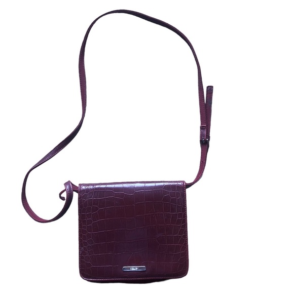Nine West Women’s Crossbody Shoulder Purse Handbag Burgundy Faux Reptile - Picture 3 of 12